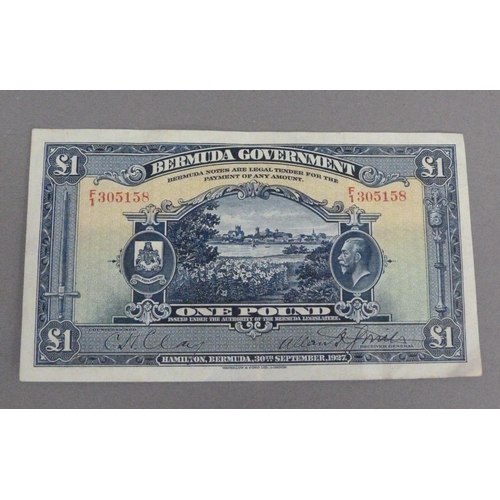 120 - Bermuda Govt. George V one pound note, date 30.9.1927, Krause Ref. 5, G Fine Rare