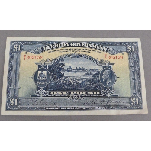 120 - Bermuda Govt. George V one pound note, date 30.9.1927, Krause Ref. 5, G Fine Rare