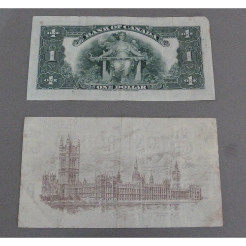 121 - George V one pound Treasury note first issue Warren Fisher plus Canada George V Bank of Canada one d... 