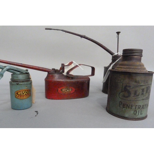 124 - A red 350 Westco Special oil can, together with a turquoise Westco Junior oil can and a Super Slip o... 