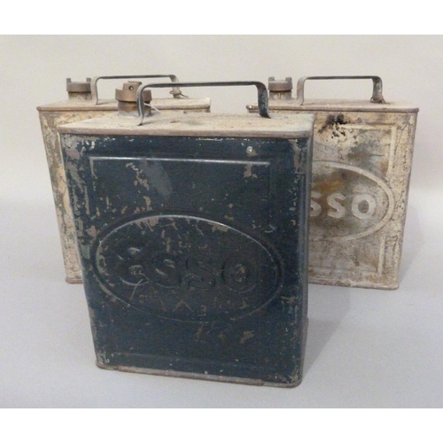 126 - A dark blue Esso one gallon petrol can with original brass cap together with two other Esso one gall... 