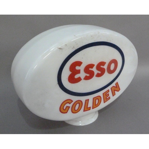 131 - An 'Esso Golden' petrol pump head in white glass with blue and red, 39cm high x 52cm wide