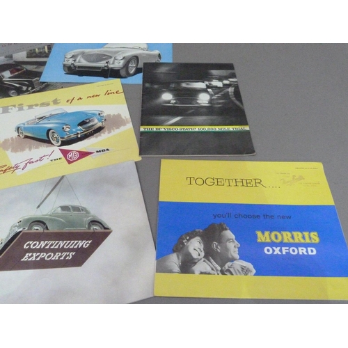 148 - Car dealer's brochures, c.1960s for Austin Healey 100, New MGA, Morris Oxford, British Motor Industr... 