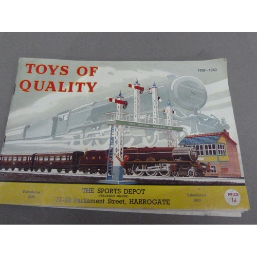 177 - Toys of Quality, 1939-1940, retailer's illustrated price list to include Hornby O Gauge, Dublo, Mecc... 