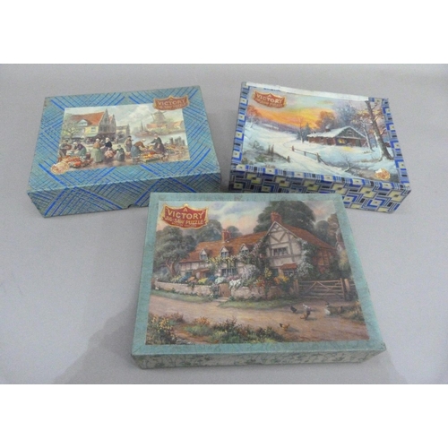 189 - Three Victory Jig-Saw puzzles, approximately 300 wood pieces, snow covered woodland cottages, Dutch ... 