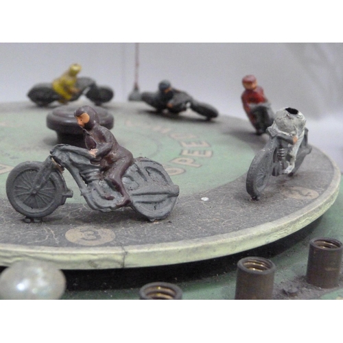 198 - Electric Speedway by BGL London, battery operated (flag and lightbulbs missing, four motorcyclists i... 