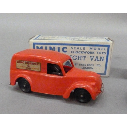 205 - Tri-Ang Minic Morris Light Van, plastic clockwork scale model, in original box, together with a Tri-... 