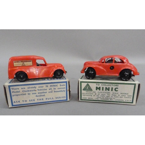 205 - Tri-Ang Minic Morris Light Van, plastic clockwork scale model, in original box, together with a Tri-... 