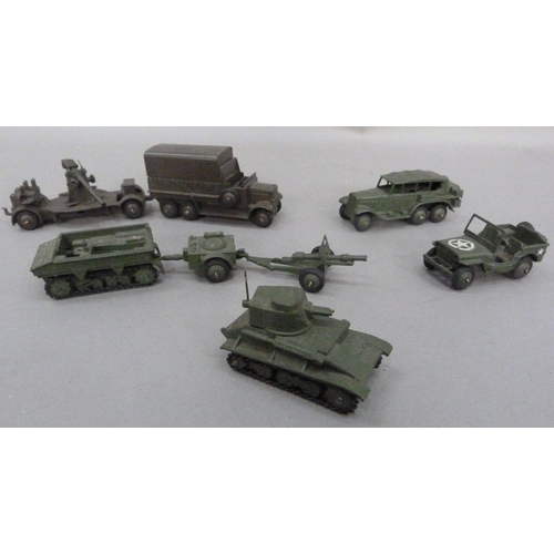 219 - Dinky Meccano die cast military vehicles to include troop carrier and field gun trailer, personnel c... 