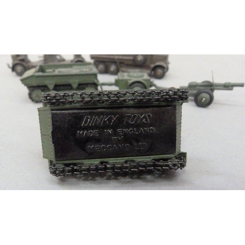 219 - Dinky Meccano die cast military vehicles to include troop carrier and field gun trailer, personnel c... 