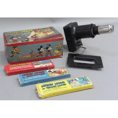 241 - Mickey Mouse Toy Lantern and Full Colour Slides, in original box containing tin plate lantern and th... 