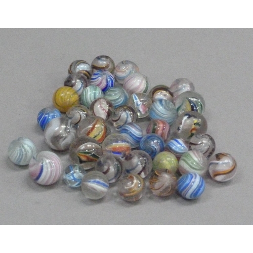 243 - A collection of vintage marbles to include multi-coloured swirls with white and coloured latticino a... 