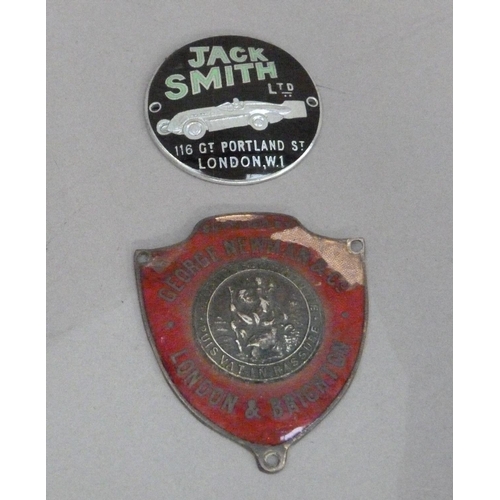 278 - A 1930s Jack Smith Ltd dashboard badge, 116 Gt Portland St London W1, black and green enamel with si... 