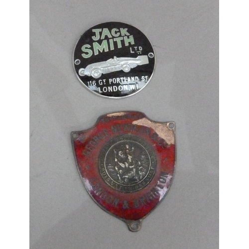 278 - A 1930s Jack Smith Ltd dashboard badge, 116 Gt Portland St London W1, black and green enamel with si... 