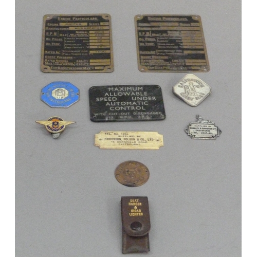 279 - Four vintage dealership dashboard badges to include, Birling Motors Ltd Eastbourne, blue and white e... 