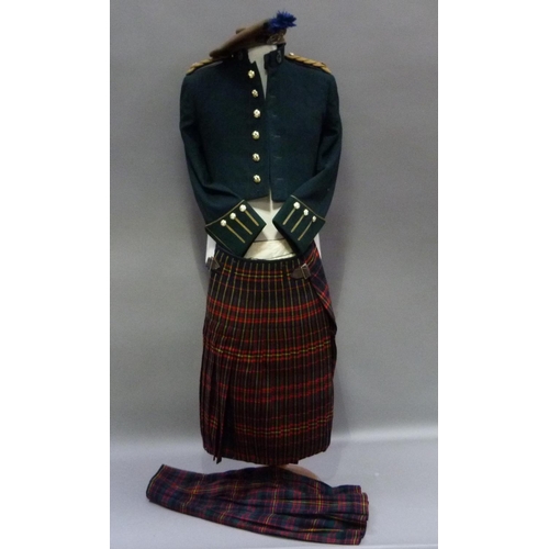 286 - An Officer's Queens Own Cameron Highlander's dark green mess jacket, kilt and trousers