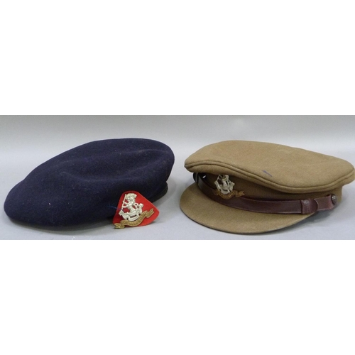 290 - An officer's West Riding cap and a black beret both with cap badges c.1950s