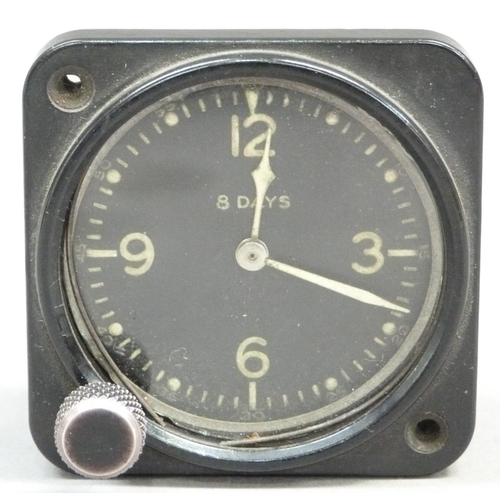 294 - A WWII aviation 8-day clock model 43A-4 manufactured by Jaeger Watch Co Inc USA with black metal cas... 