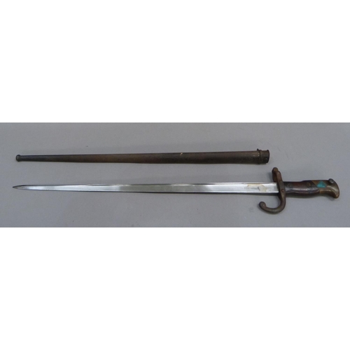 295 - A French Gras Bayonet, single edge fullered blade, 52cm, engraved M're d'Armes de Chat. Avril 1883, ... 