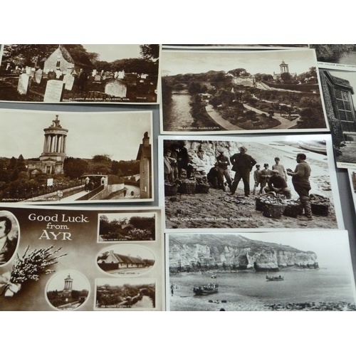 257 - Vintage postcards of Flamborough, Cambridge, Ayr, Edinburgh, Land of Burns, Abbotsford, in colour an... 