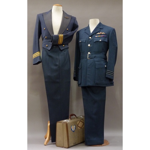 288B - A mid 20th century RAF dress uniform and a parade uniform and small vintage suitcase