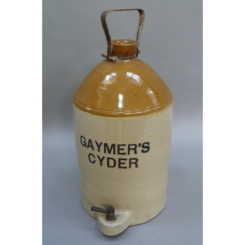 131 - A Gaymer's Cyder salt glazed jar with metal swing handle, 46cm high