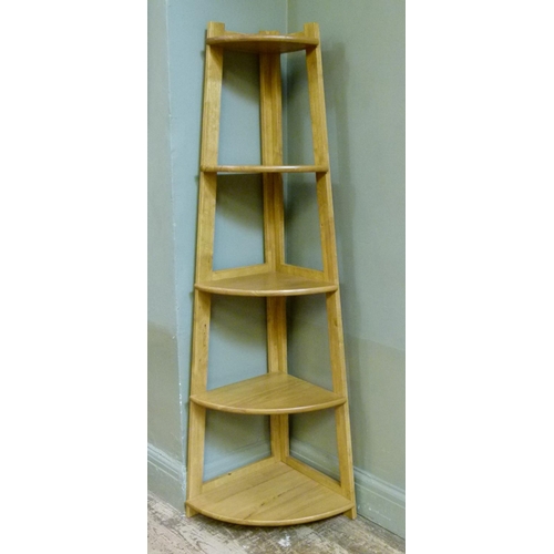 135 - A graduated bow front five tier corner what not, 160cm high