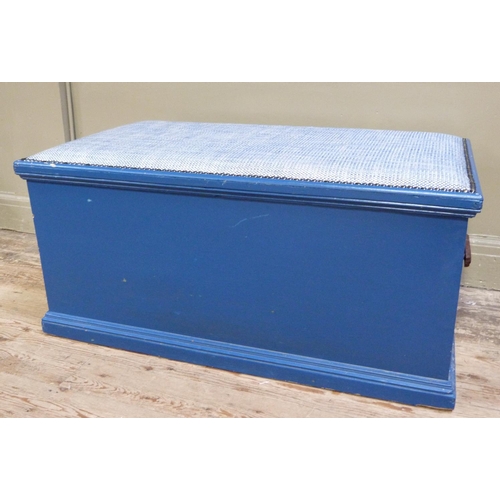 141 - A blue painted pine box, 102cm wide
