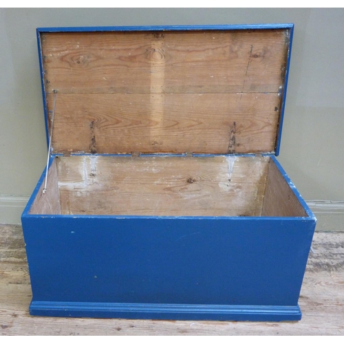 141 - A blue painted pine box, 102cm wide