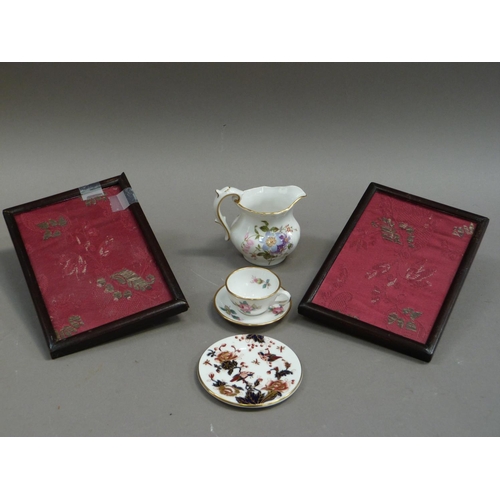 173 - A pair of small wooden frames together with a Coalport Hong Kong pattern miniature plate, a Royal Cr... 