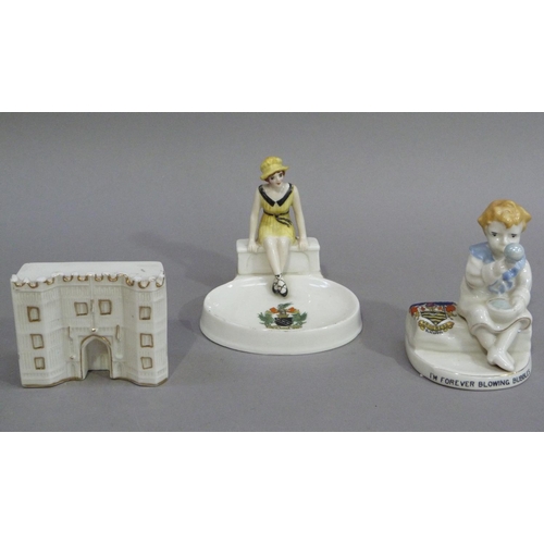 5 - A Carltonware crested china 'I'm Forever Blowing Bubbles' with Blackpool crest, 11cm; together with ... 