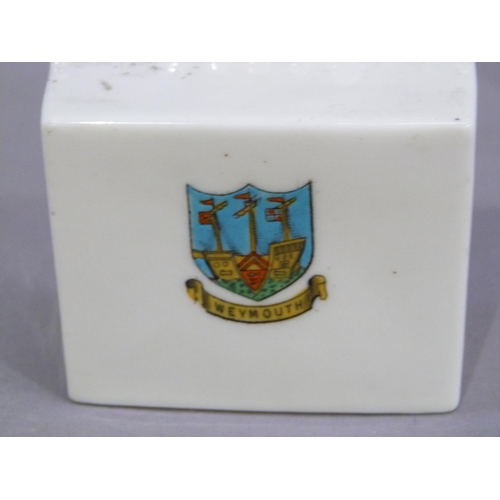 5 - A Carltonware crested china 'I'm Forever Blowing Bubbles' with Blackpool crest, 11cm; together with ... 