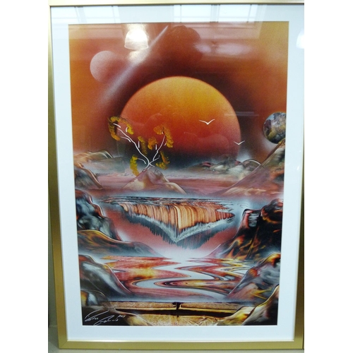 149 - Darren Germain  - a set of three pictures, Australian landscape, moonlit and sunlit fantasy scenes, ... 