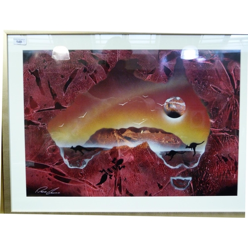 149 - Darren Germain  - a set of three pictures, Australian landscape, moonlit and sunlit fantasy scenes, ... 