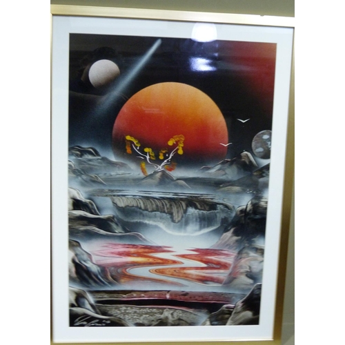 149 - Darren Germain  - a set of three pictures, Australian landscape, moonlit and sunlit fantasy scenes, ... 