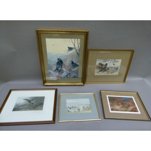 409 - Five prints After Archibald Thorburn, birds including shell ducks, snipe etc, variously framed, vari... 