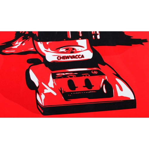 107 - ARR CRAIG EVERETT AKA ROURKE VAN DAL (20th century), Chew Vacca, screen print, in red, signed and no... 