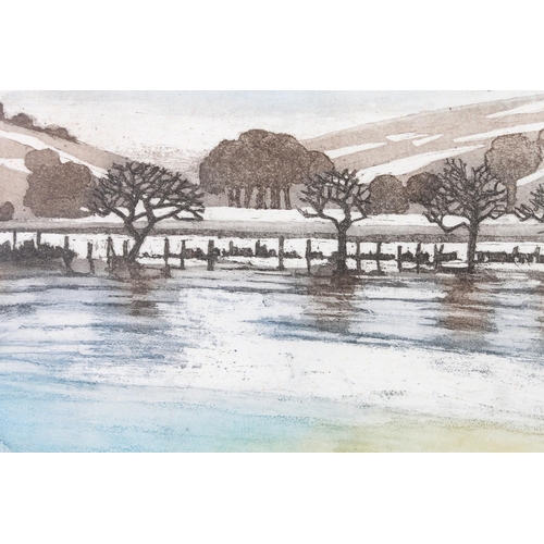 110 - DOROTHY M PATTERSON (20th century), Frozen Flood, Swaledale, colour etching, no. 5/50, titled, signe... 