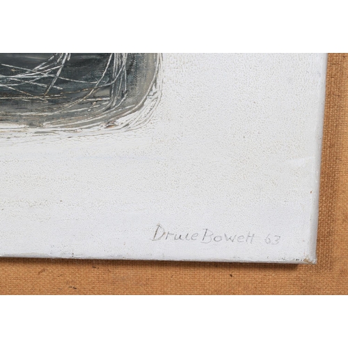 27 - ARR DRUIE BOWETT (1924 -1998), Nerja, abstract in brown and grey on white, oil on canvas, signed and... 