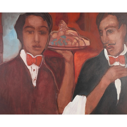 3 - ARR ROBERT HENRI PLISNIER  (Belgian b.1951), Three Waiters, oil on canvas, signed and dated (19)89, ... 