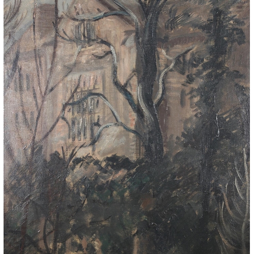 30 - ARR DRUIE BOWETT (1924-1998) House Through Winter Trees, oil on board, signed to lower left, 77cm x ... 