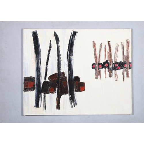 35 - ARR DRUIE BOWETT (1924-1998) Dyptic, verticals in black and brown with red, oil on canvas, signed to... 