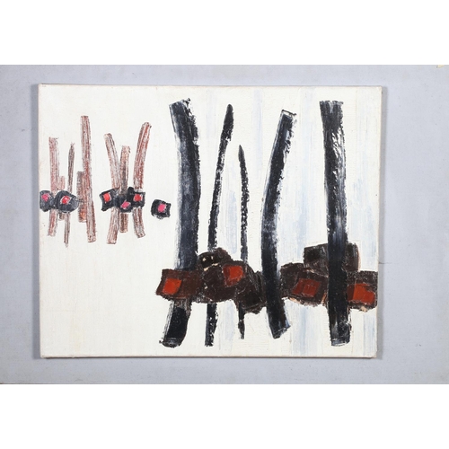 35 - ARR DRUIE BOWETT (1924-1998) Dyptic, verticals in black and brown with red, oil on canvas, signed to... 