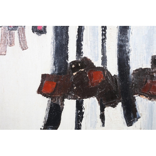 35 - ARR DRUIE BOWETT (1924-1998) Dyptic, verticals in black and brown with red, oil on canvas, signed to... 