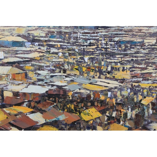 4 - MARVUA LESSOR (b.1960), Market Place, oil on canvas, signed to lower right and verso dated 2003, app... 