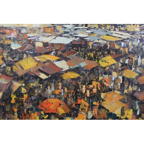 4 - MARVUA LESSOR (b.1960), Market Place, oil on canvas, signed to lower right and verso dated 2003, app... 