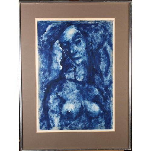 59 - ARR JEAN-GEORGE SIMON (Hungarian 1894-1968) Nude, portrait, half length, blue ink, initialled and da... 