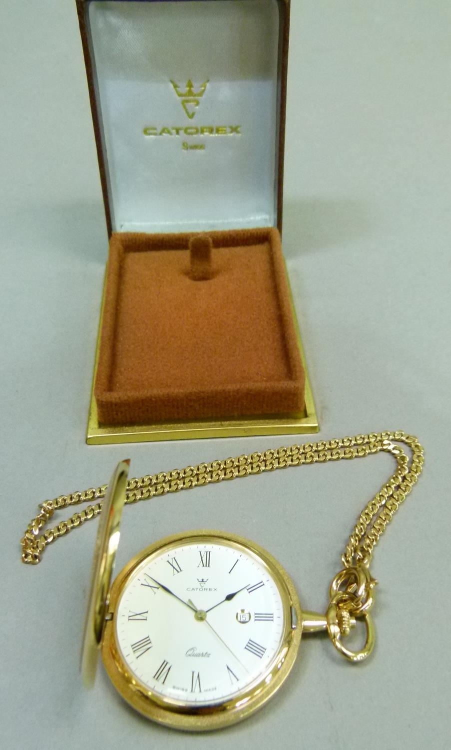 A Catonex pocket watch in gilt base metal hunter case,
