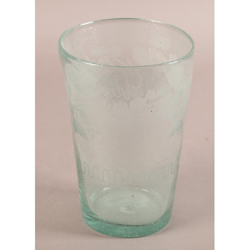 33 - A 19th century soda glass vase of tapered cylindrical 'bucket' form, the body wheel engraved with ba... 