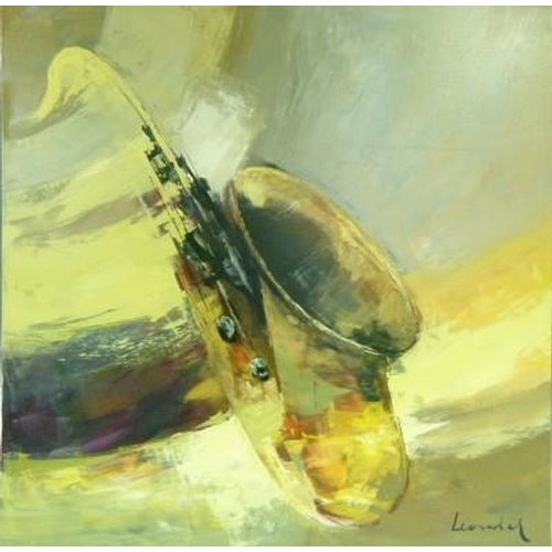 40 - Unknown (20th century), Saxophone, oil on canvas, 100cm x 100cm